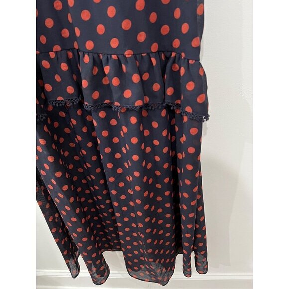 NWTD NSR Size M Polka Dot Print Sleeveless Ruffle Maxi Dress Navy Rust - Picture 11 of 15